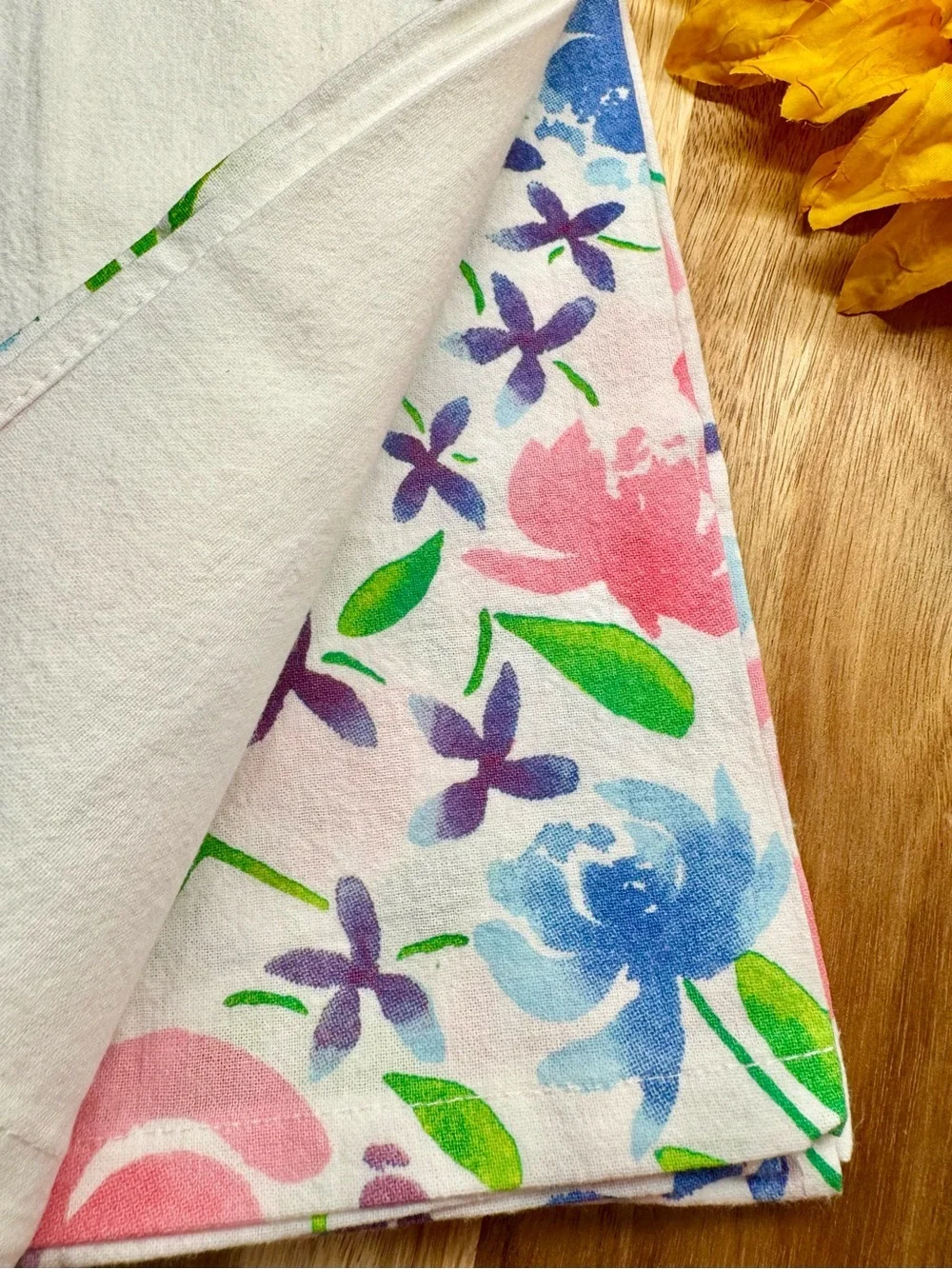 New Pink, Blue, Purple Flowers 100% Cotton Kitchen Towels Set of 2 - 24” x 15”